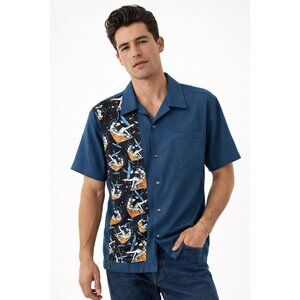 NEW STEADY camp rockabilly shirt retro vintage inspired LARGE pinup girl blue